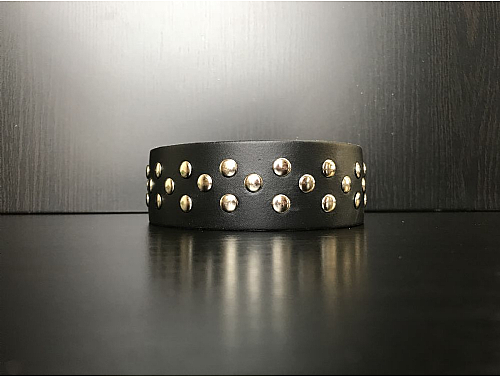 Black/Silver Studs - Leather Dog Collar - Size L